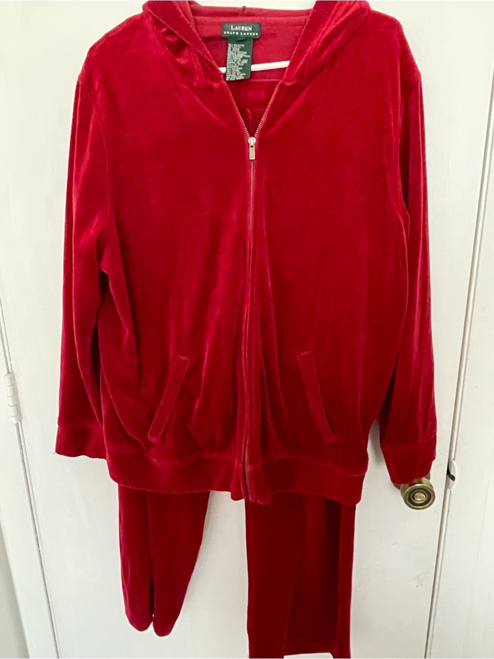 Lauren Ralph Lauren Red Velour Hoodie Set